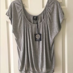 NWT Bobeau Gray Off the Shoulder Gathered Top Embellished Size M Made in USA